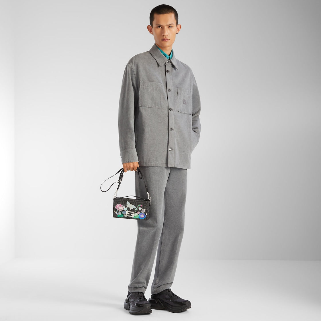 Go-to jacket in light grey denim-FENDI-Verso