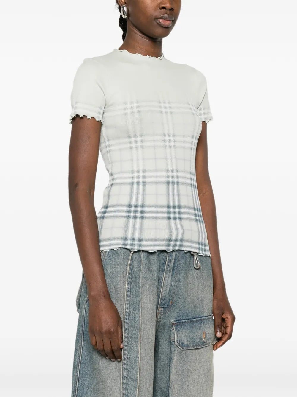 Gradient Check Stretch Cotton Top-BURBERRY-Verso