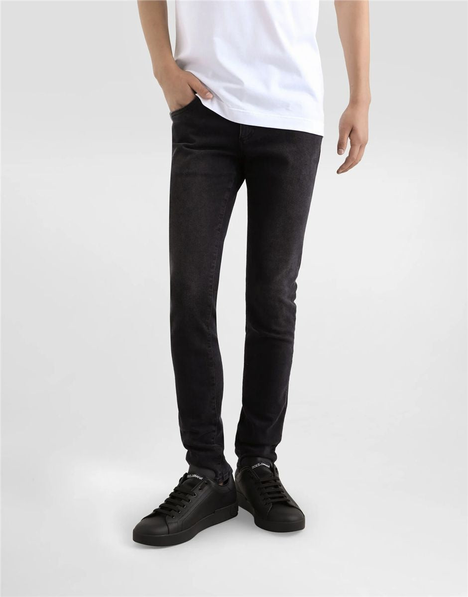 Gray wash skinny stretch jeans-DOLCE&GABBANA-Verso