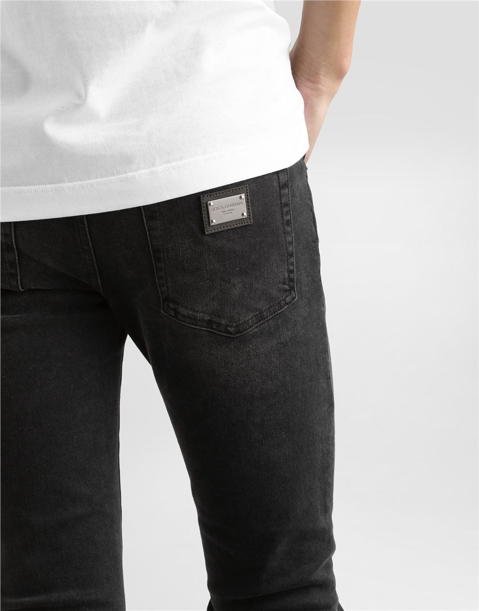 Gray wash skinny stretch jeans-DOLCE&GABBANA-Verso