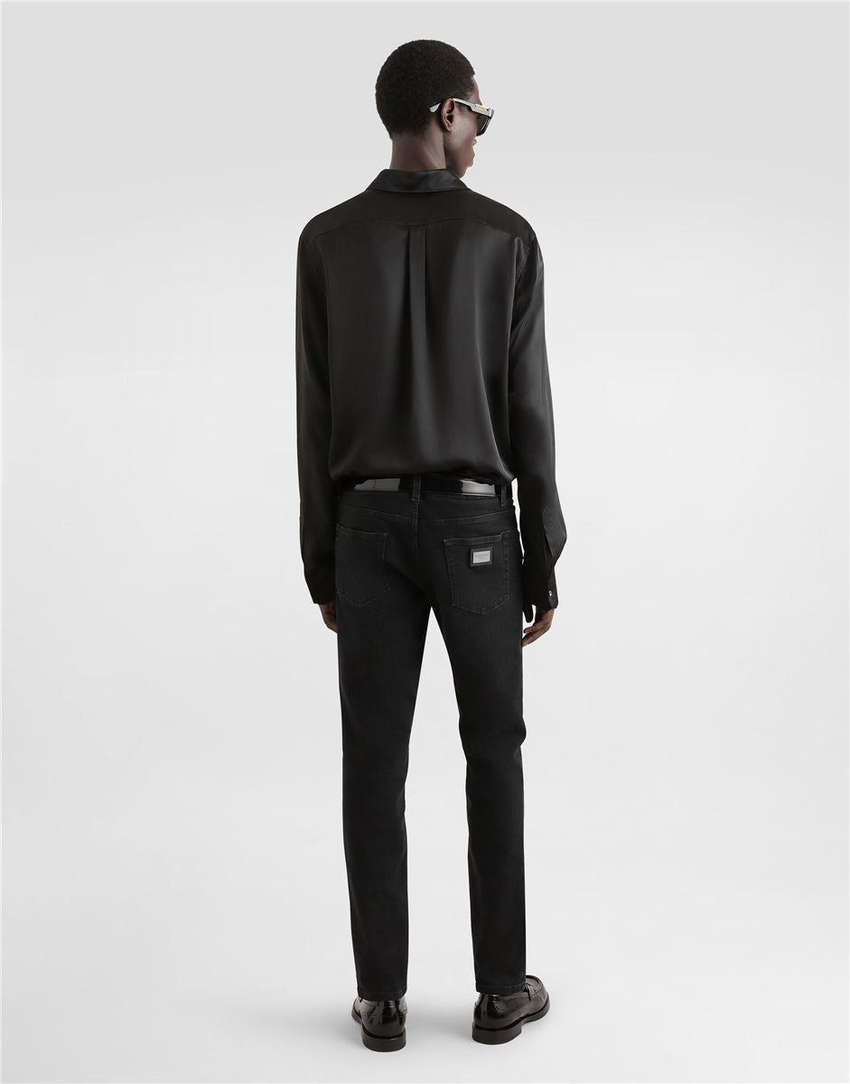 Gray wash slim-fit stretch jeans-DOLCE&GABBANA-Verso