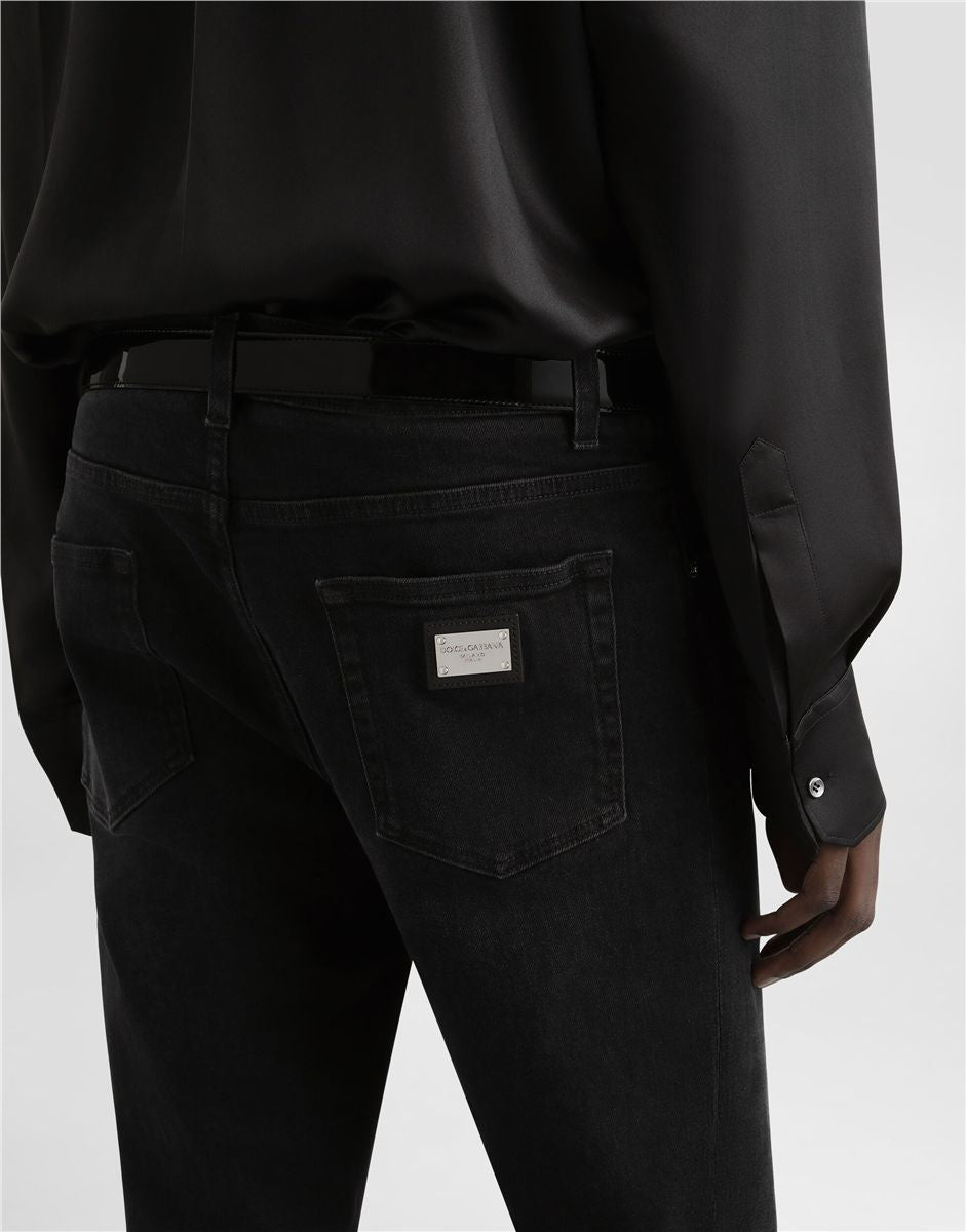 Gray wash slim-fit stretch jeans-DOLCE&GABBANA-Verso