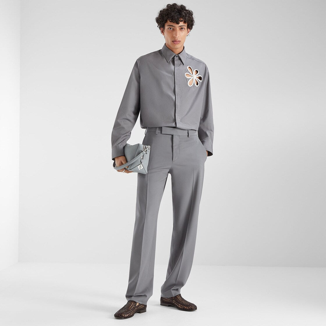 Gray wool gabardine pants-FENDI-Verso