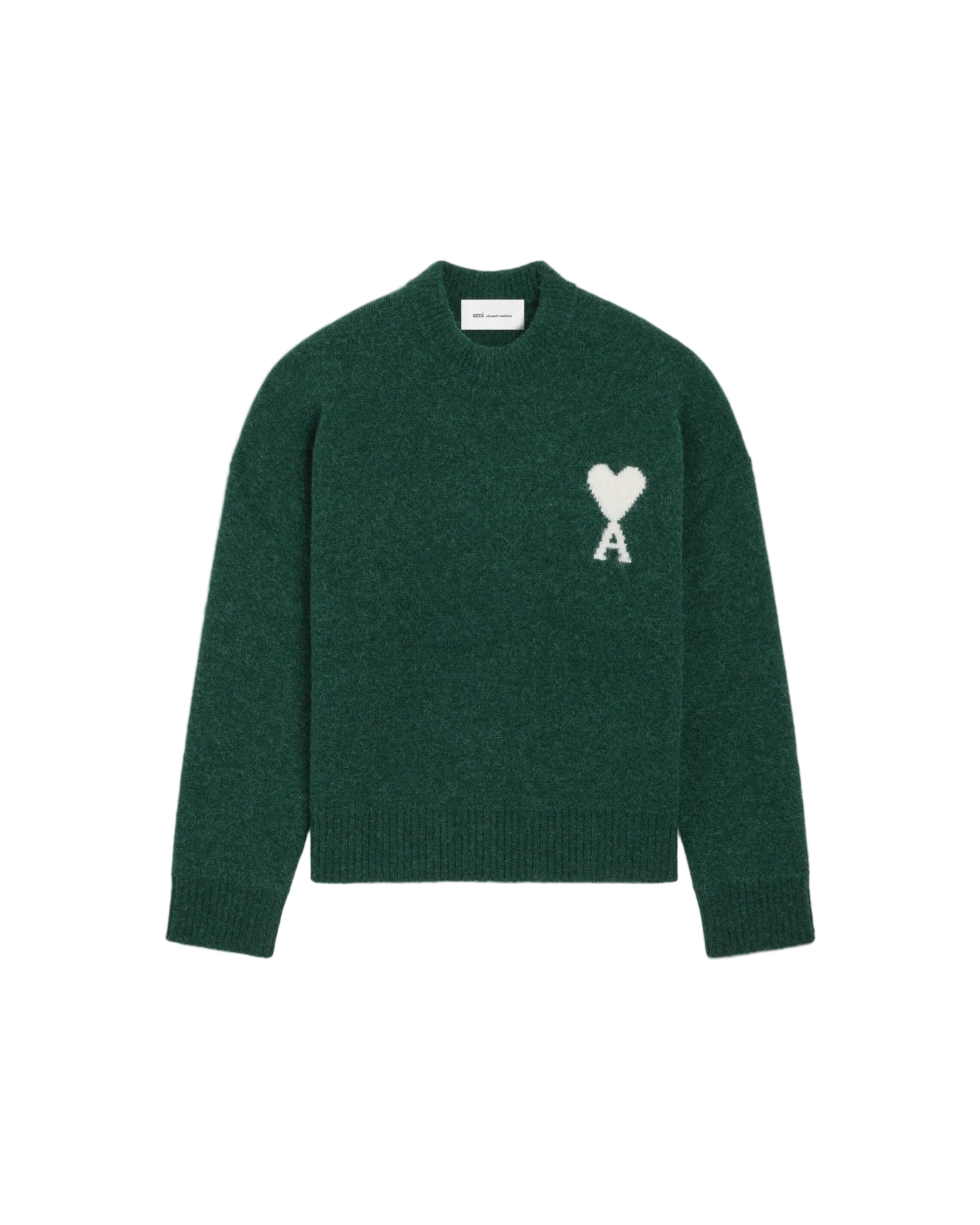 Green crewneck alpaca sweater with ami de coeur-AMI-312441-XS-Verso