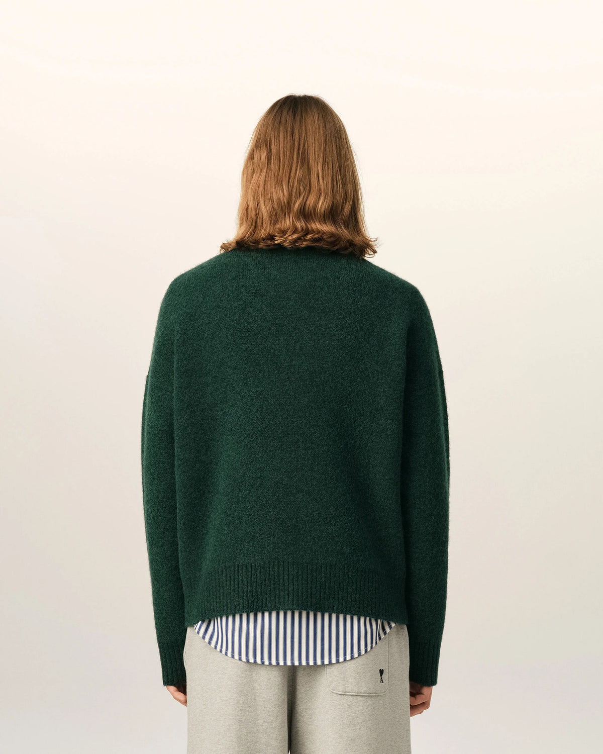 Green crewneck alpaca sweater with ami de coeur-AMI-Verso