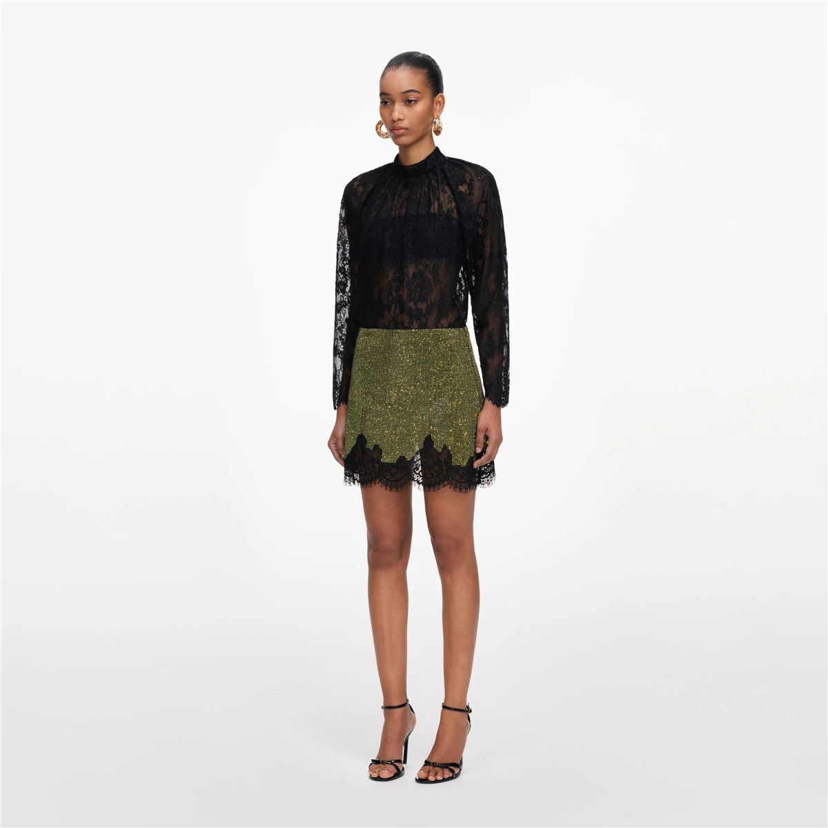 Green Crystal Chainmail Mini Skirt-SELF-PORTRAIT-Verso