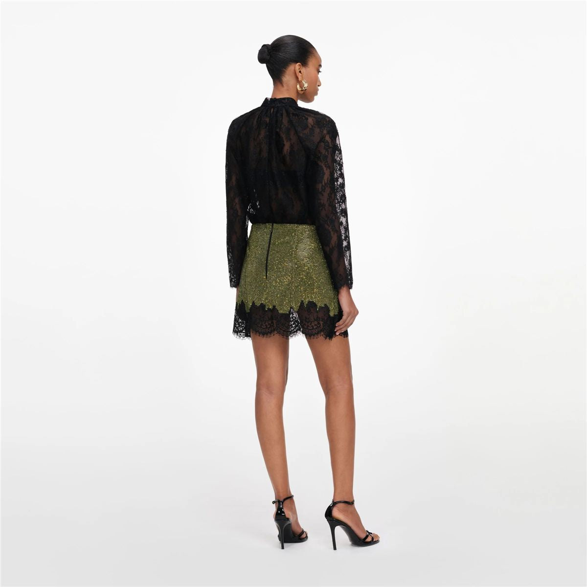 Green Crystal Chainmail Mini Skirt-SELF-PORTRAIT-Verso