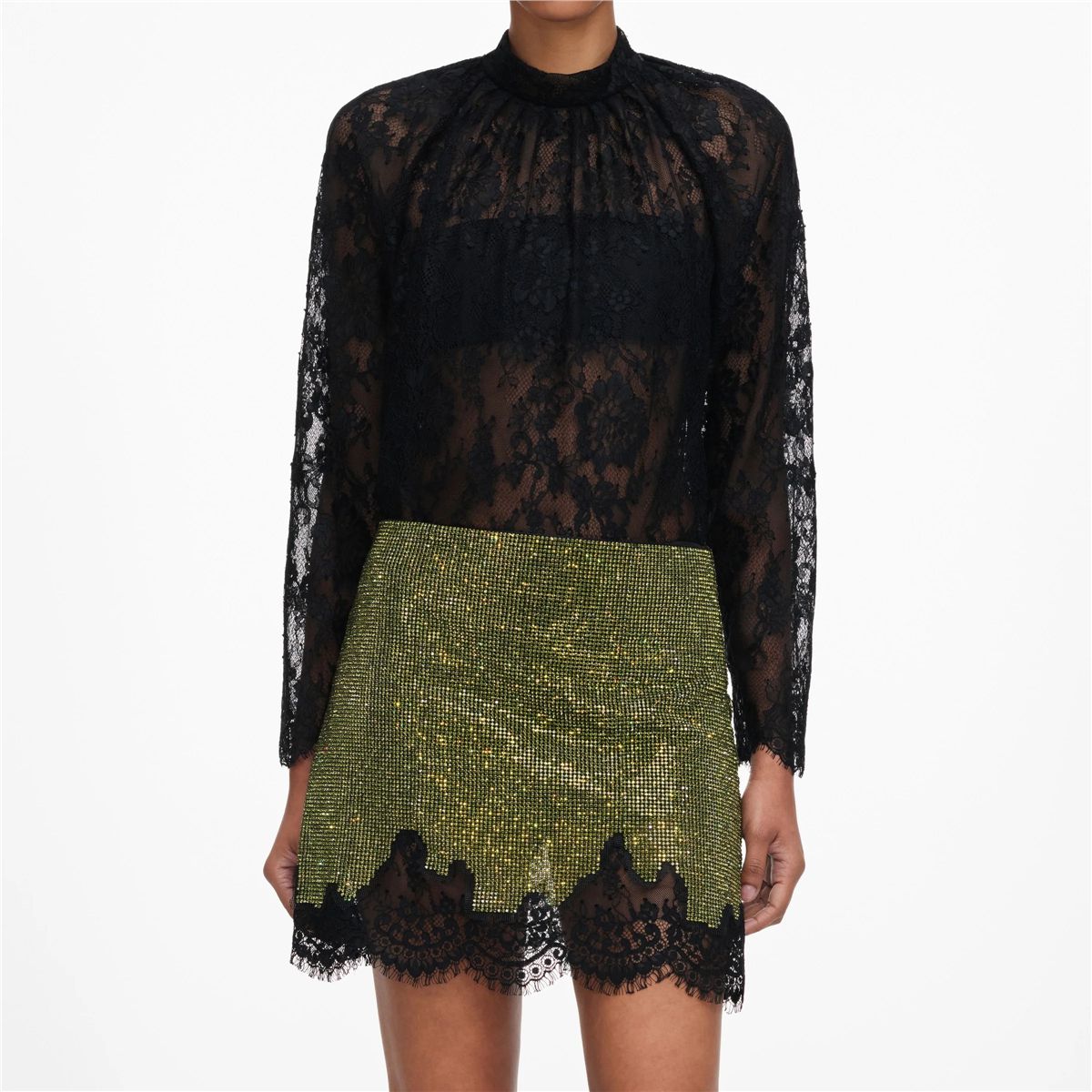 Green Crystal Chainmail Mini Skirt-SELF-PORTRAIT-Verso