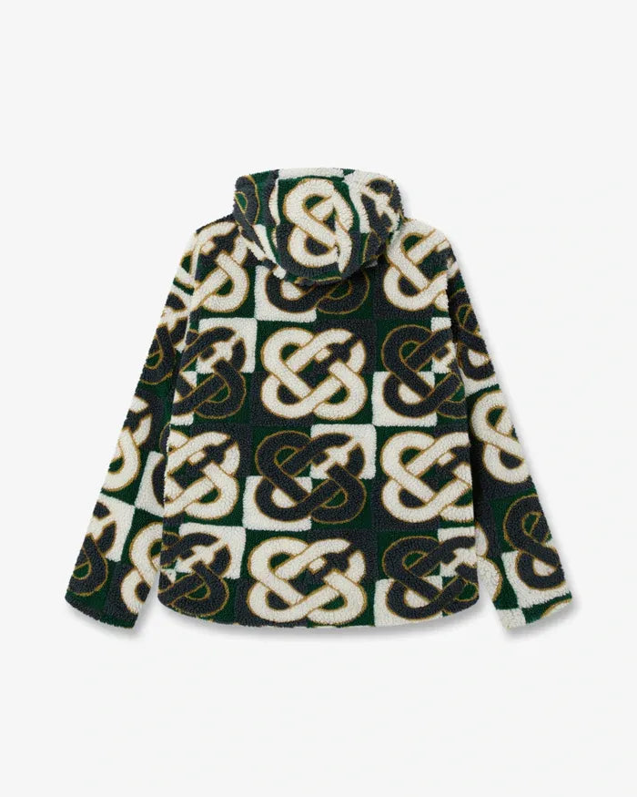 Green & navy check monogram fleece jacket-CASABLANCA-Verso