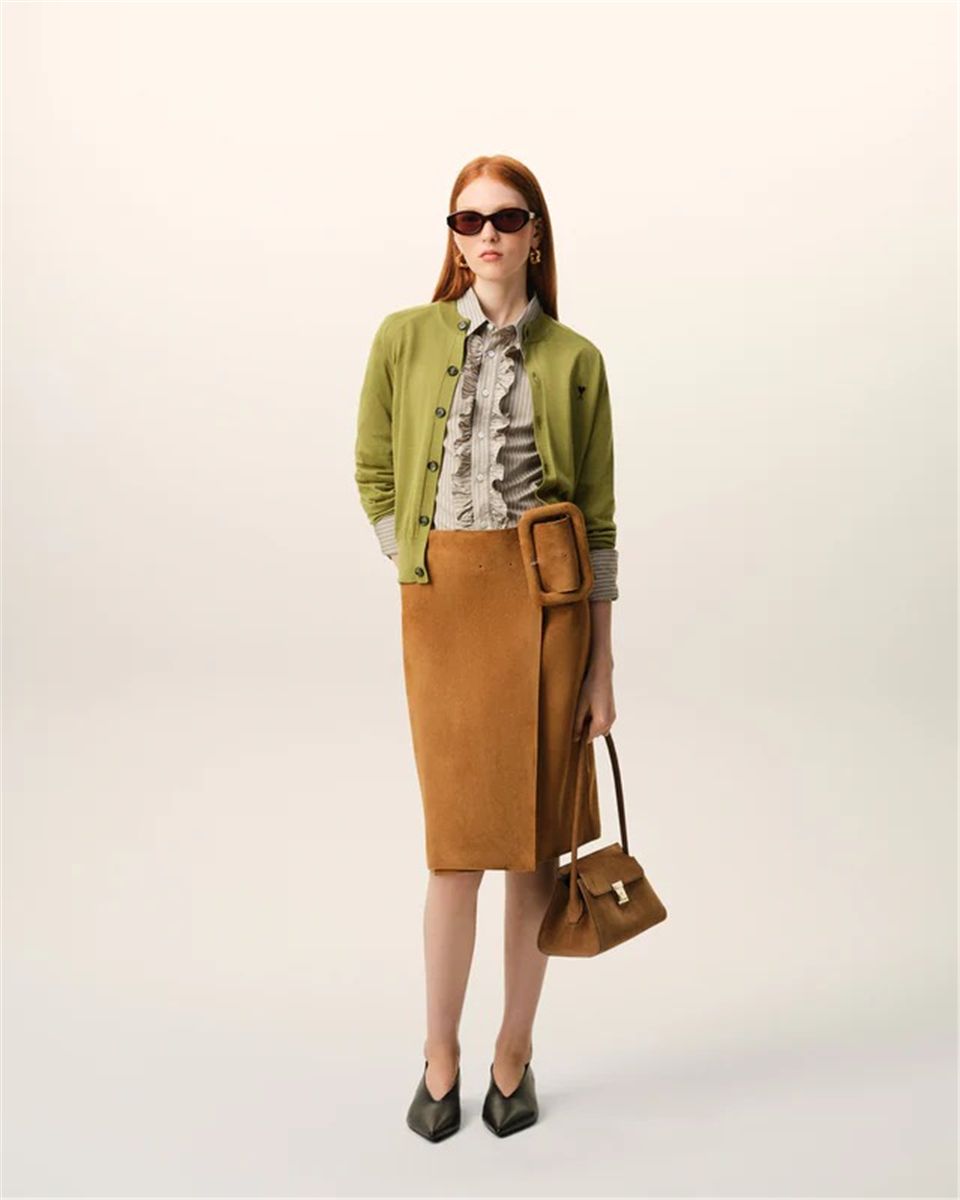 Green wool crewneck ami de coeur cardigan-AMI-Verso