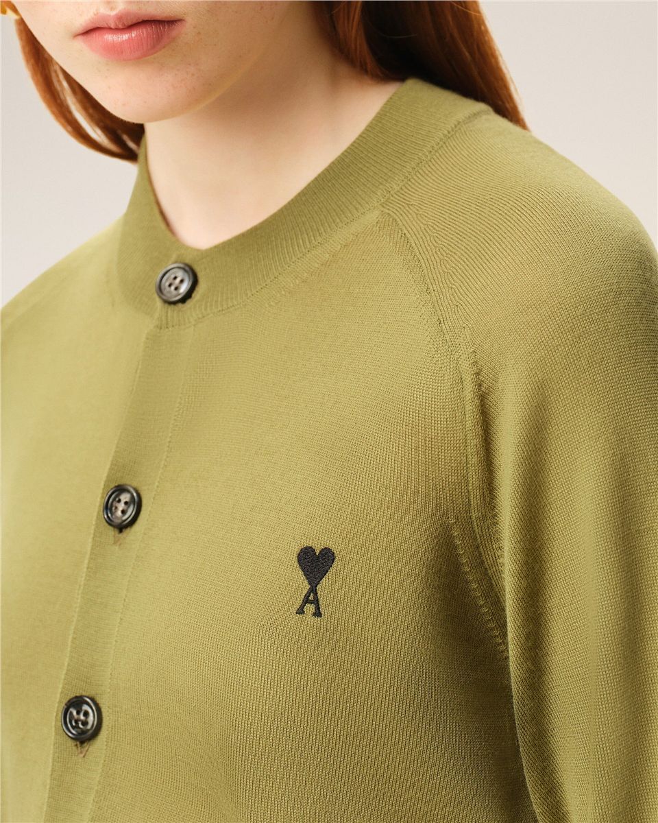 Green wool crewneck ami de coeur cardigan-AMI-Verso