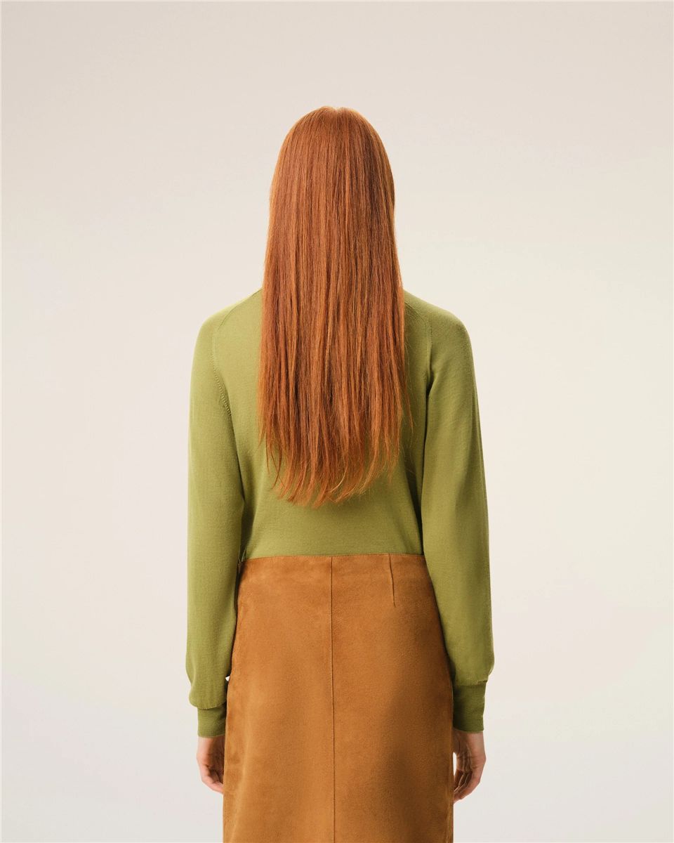 Green wool crewneck ami de coeur cardigan-AMI-Verso