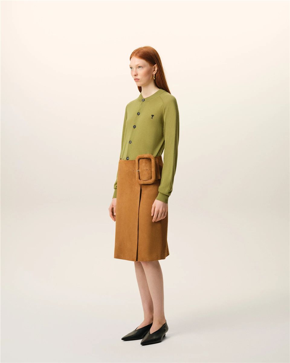 Green wool crewneck ami de coeur cardigan-AMI-Verso