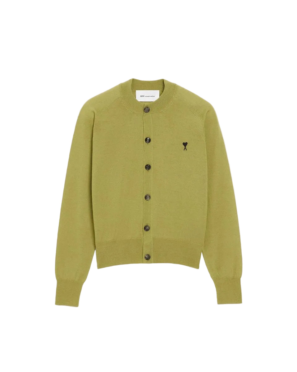 Green wool crewneck ami de coeur cardigan-AMI-Verso