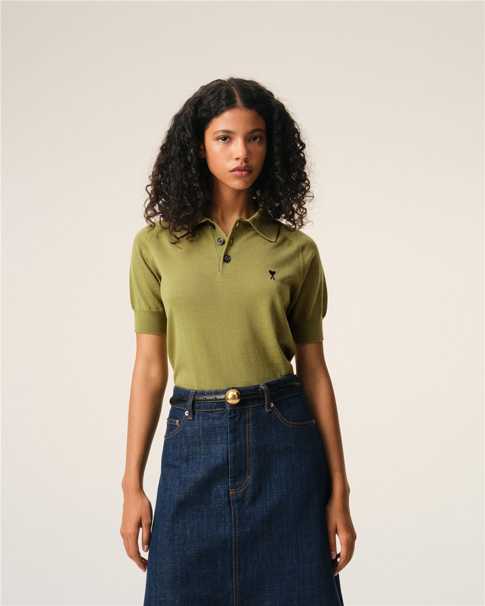 Green wool short sleeves ami de coeur polo-AMI-Verso