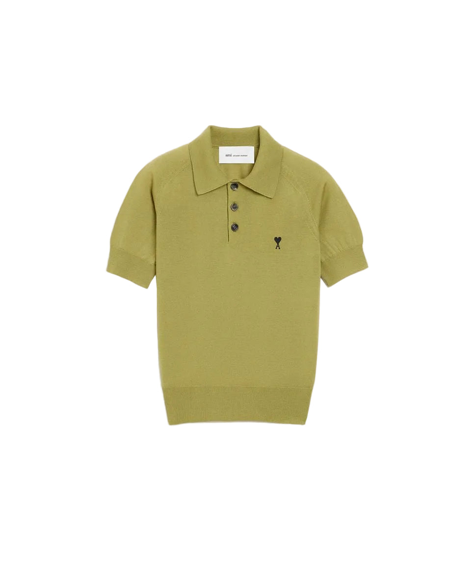 Green wool short sleeves ami de coeur polo-AMI-Verso