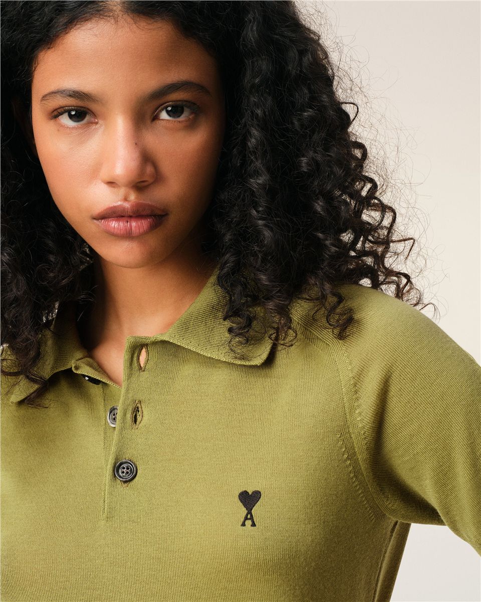 Green wool short sleeves ami de coeur polo-AMI-Verso