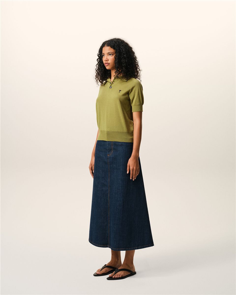 Green wool short sleeves ami de coeur polo-AMI-Verso