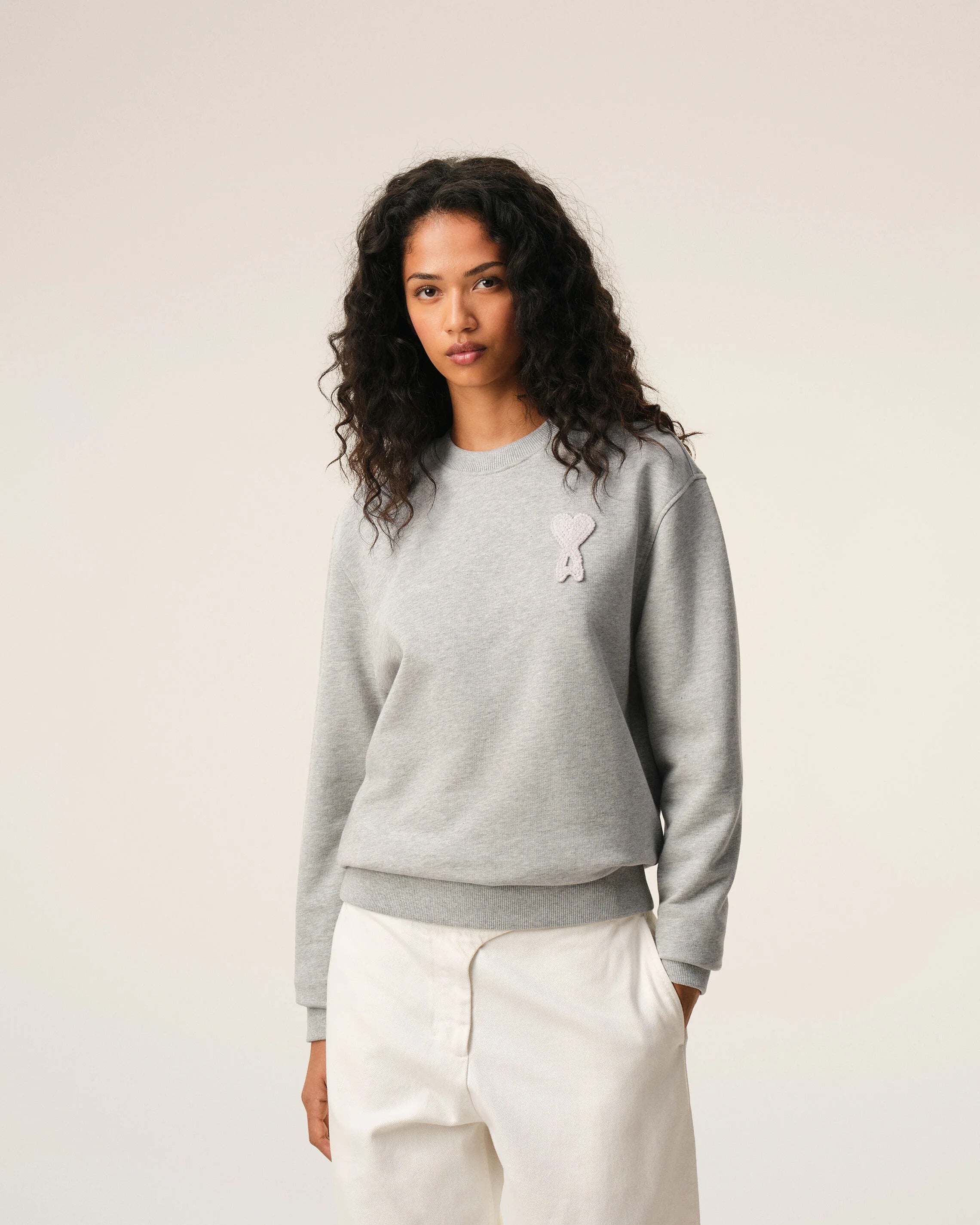 Grey Cotton Knitted Ami De Coeur Sweatshirt-AMI-Verso