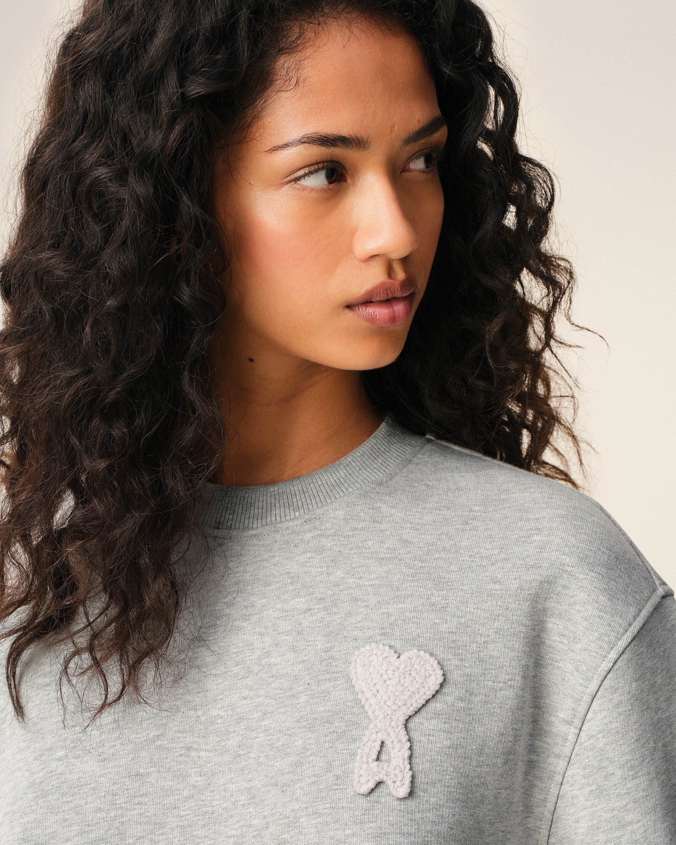 Grey Cotton Knitted Ami De Coeur Sweatshirt-AMI-Verso