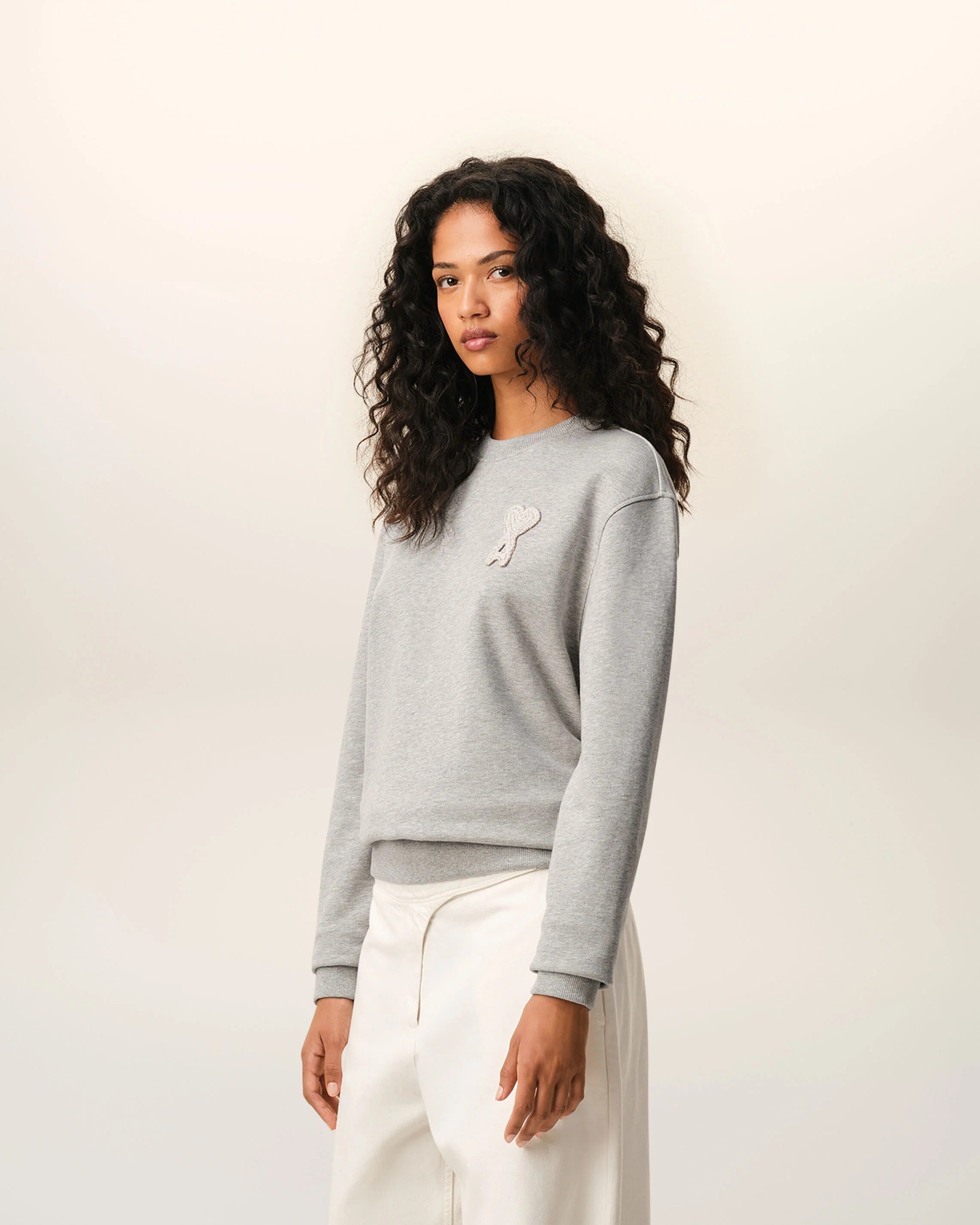 Grey Cotton Knitted Ami De Coeur Sweatshirt-AMI-Verso