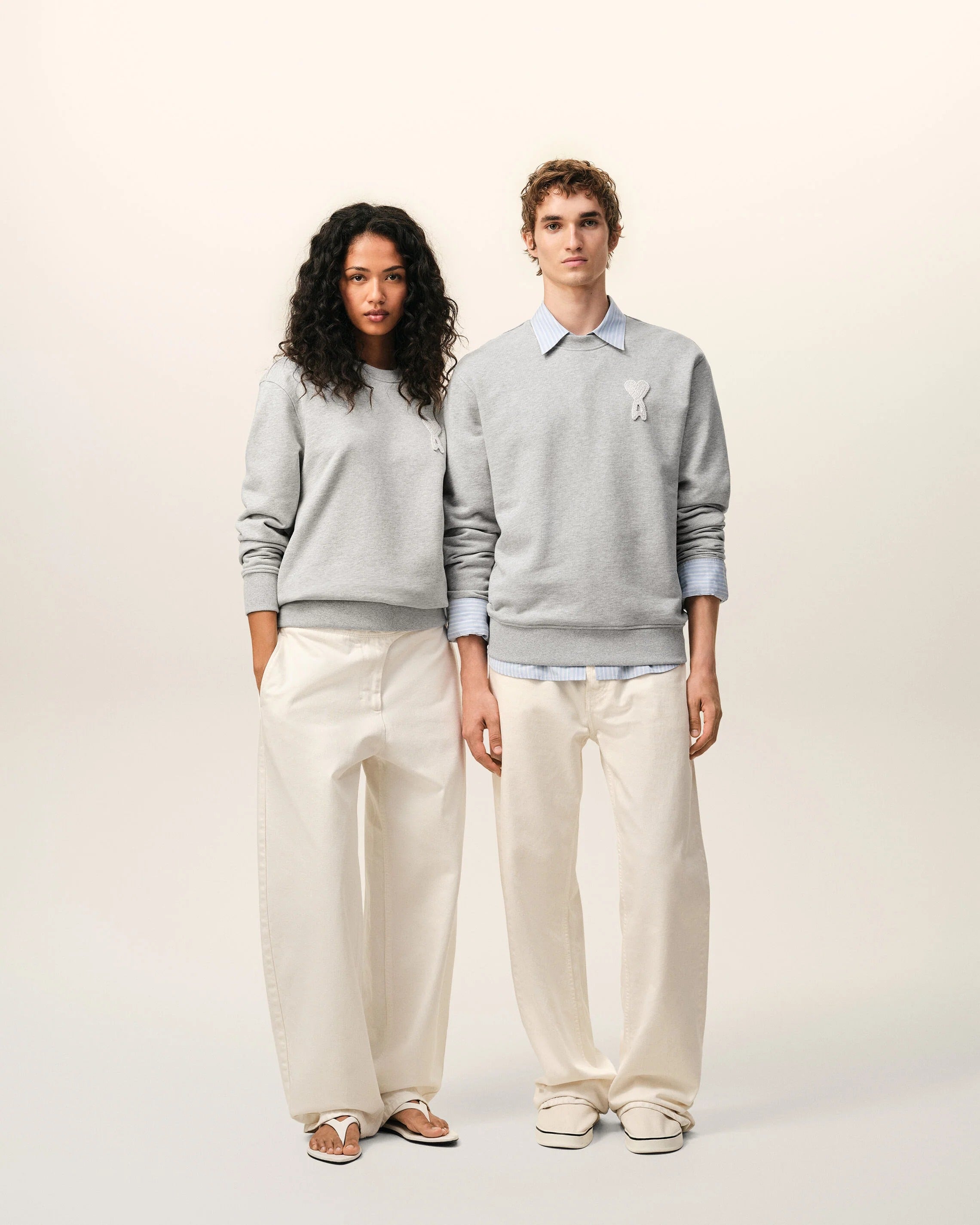 Grey Cotton Knitted Ami De Coeur Sweatshirt-AMI-Verso