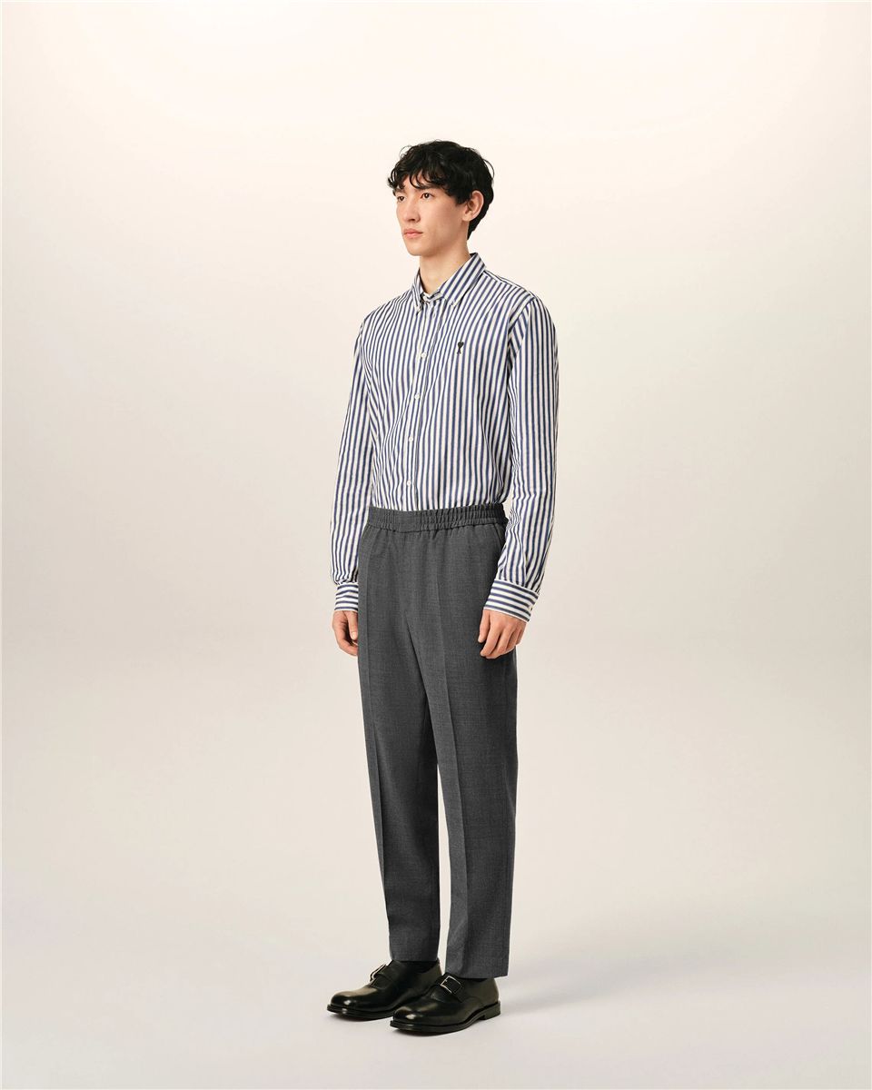 Grey elasticated-waist wool trousers-AMI-Verso