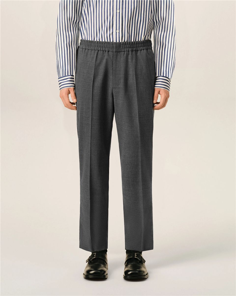 Grey elasticated-waist wool trousers-AMI-Verso