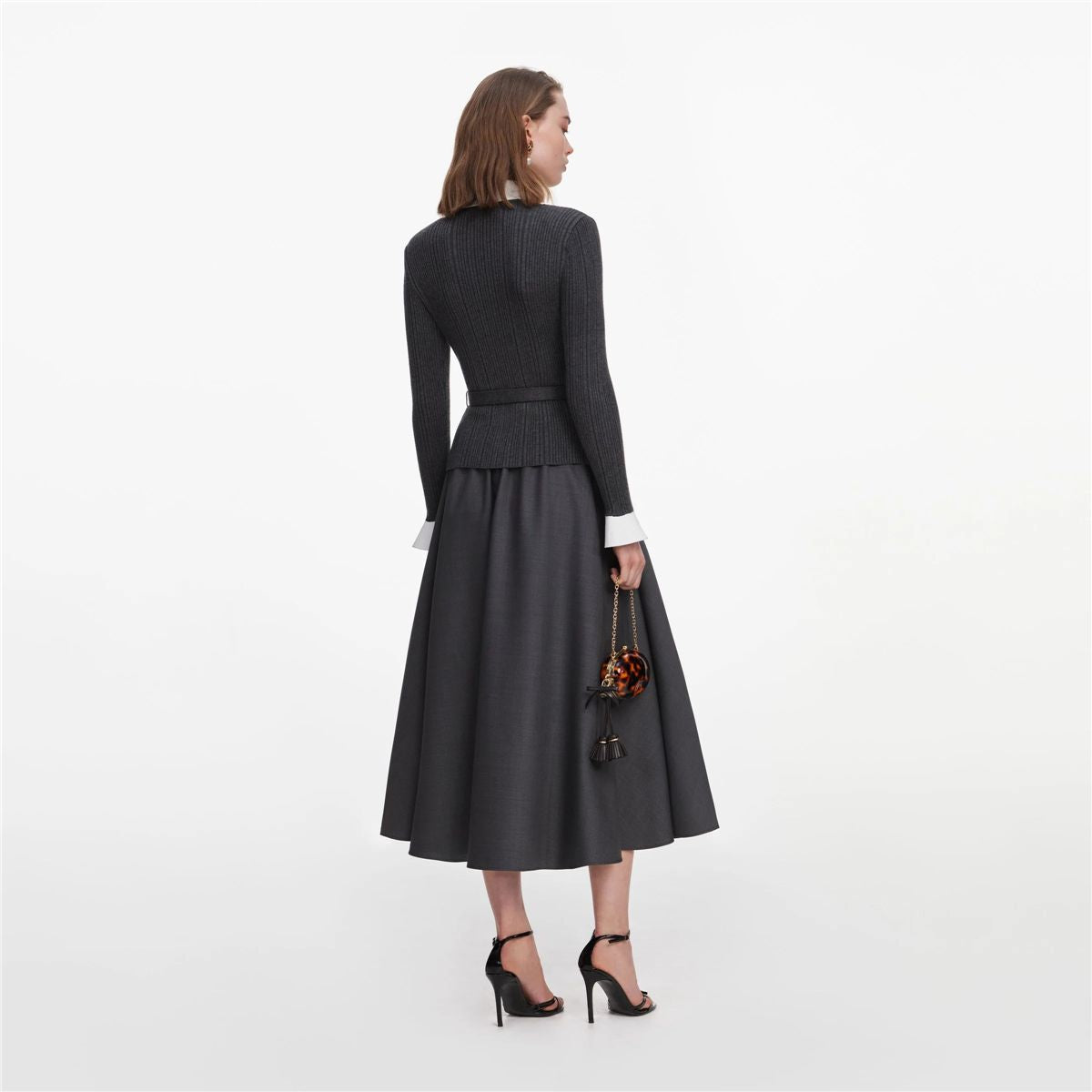 Grey knit twill midi dress-SELF-PORTRAIT-Verso