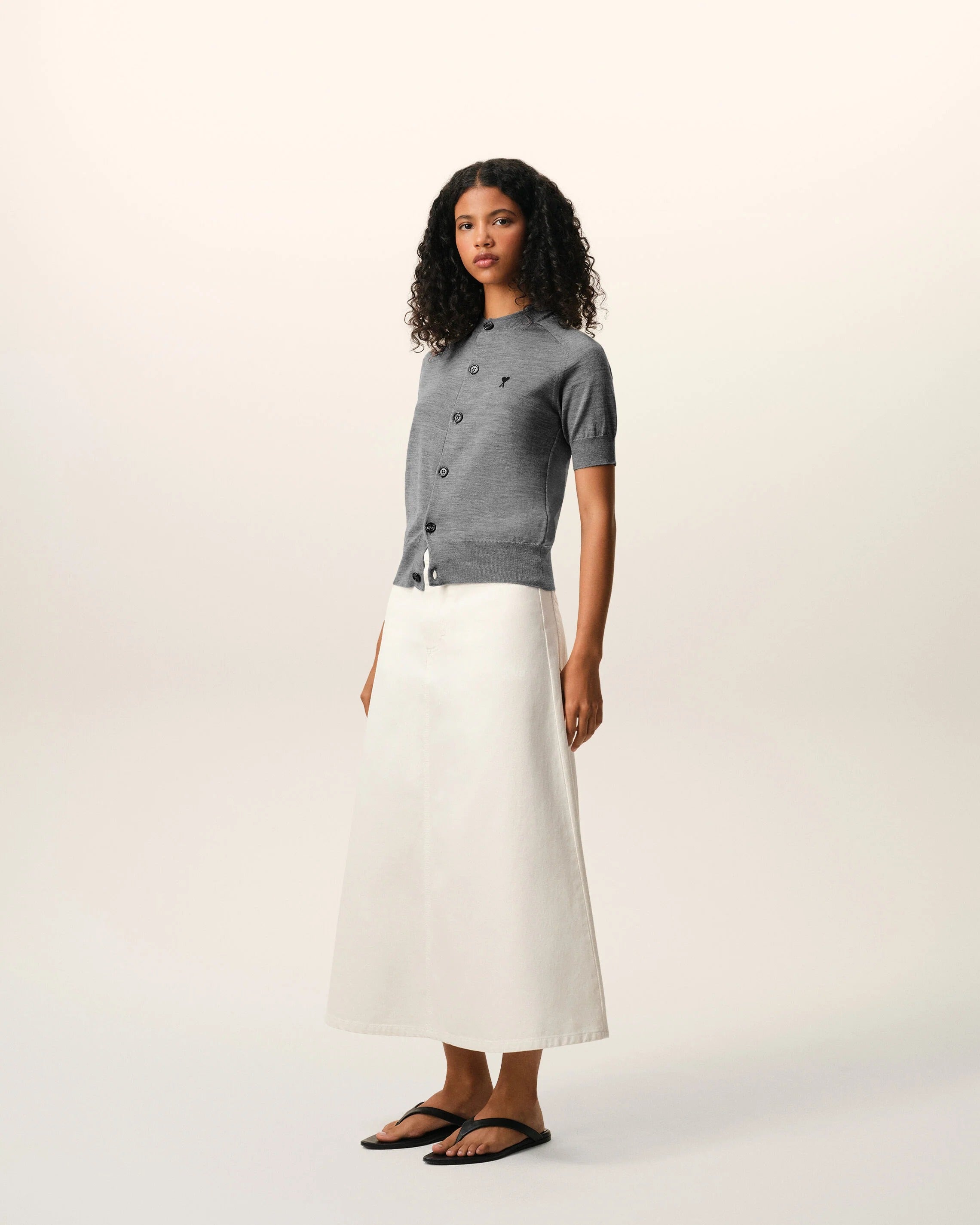Grey wool short sleeves ami de coeur cardigan-AMI-Verso