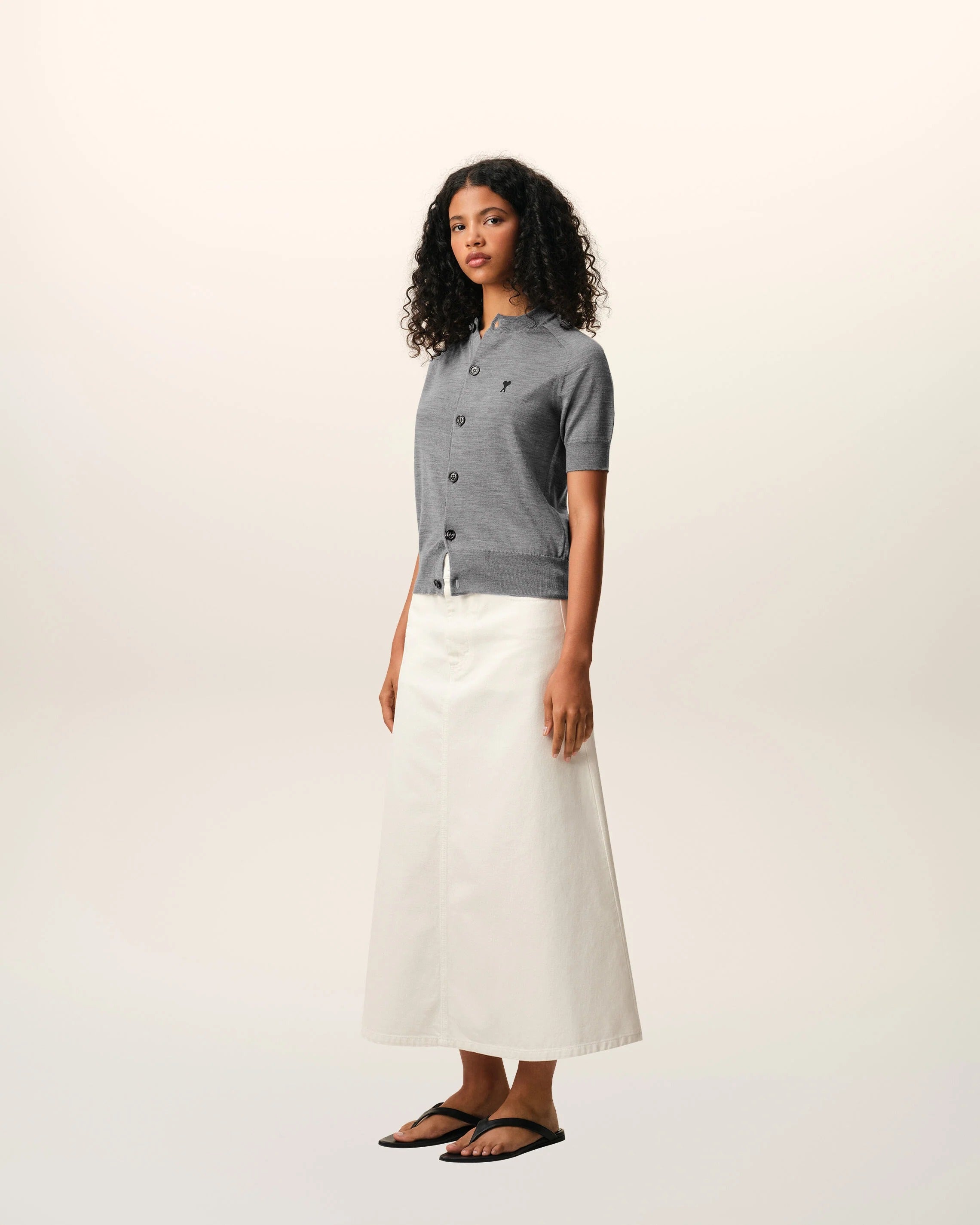 Grey wool short sleeves ami de coeur cardigan-AMI-Verso