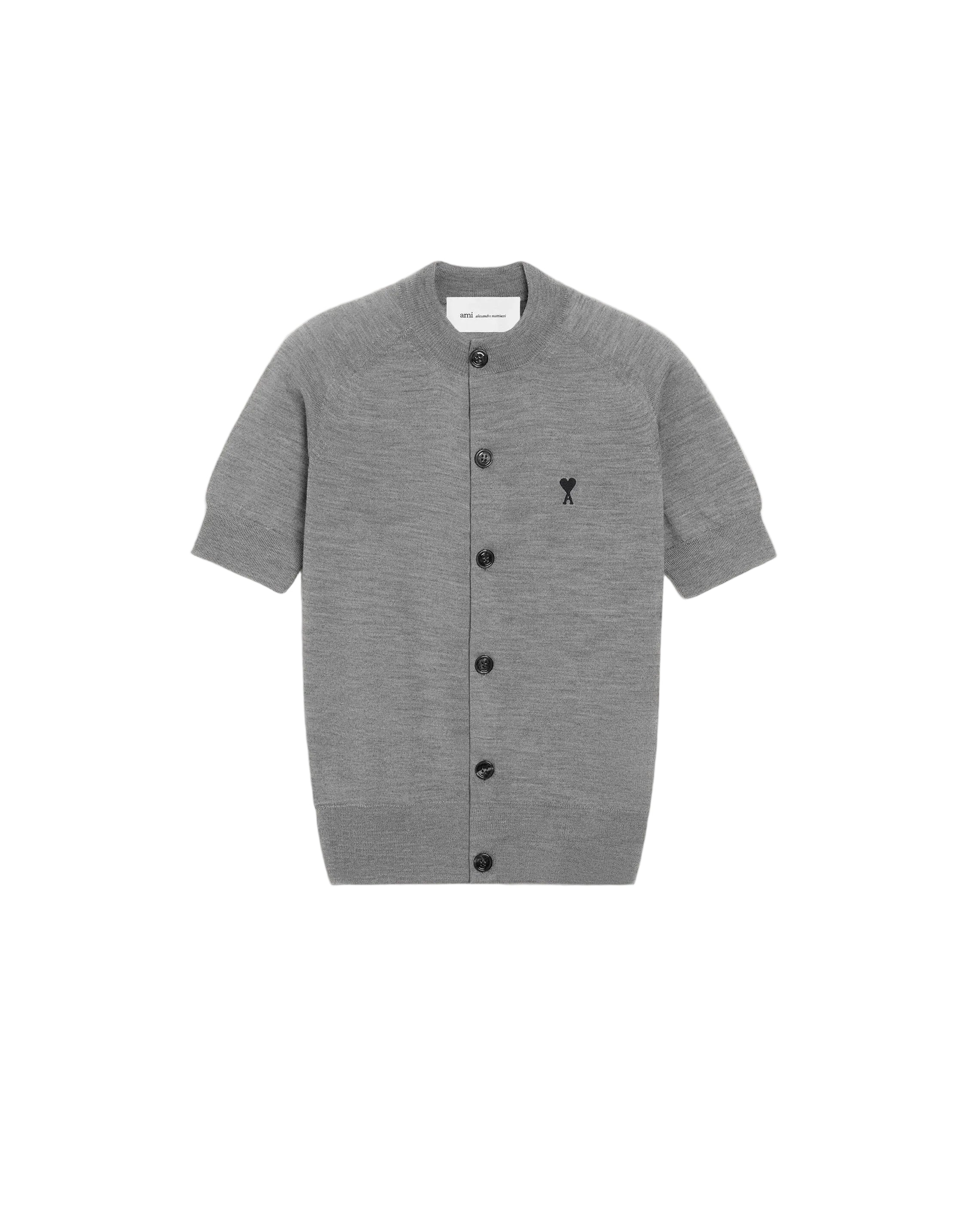 Grey wool short sleeves ami de coeur cardigan-AMI-Verso