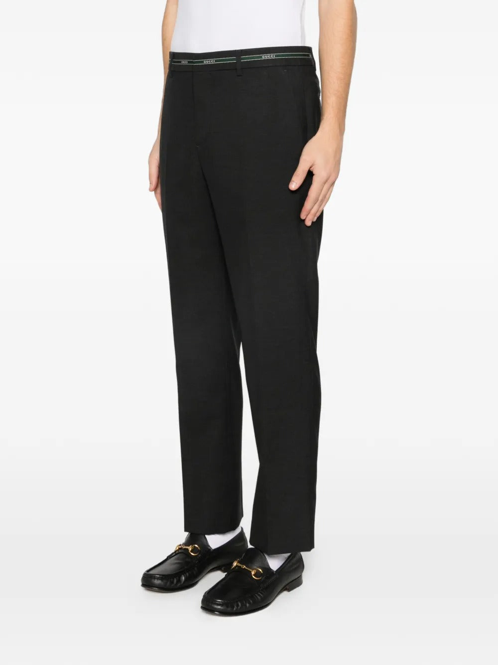 Gucci Logo Waistband Straight Leg Trousers