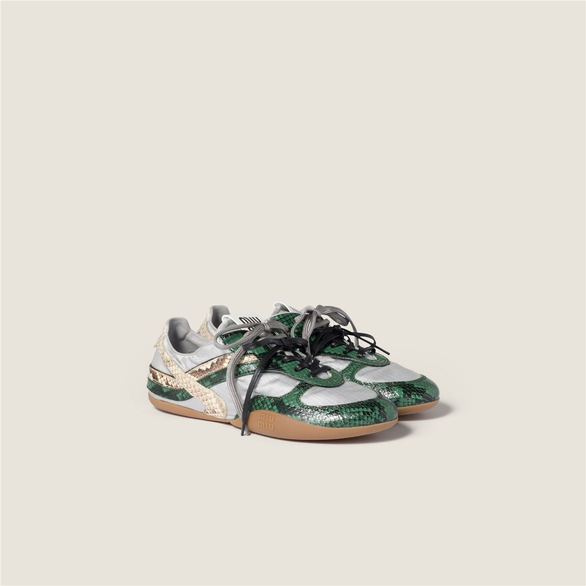 Gymnasium technical fabric and python-print ayers leather sneakers-MIU MIU-Verso