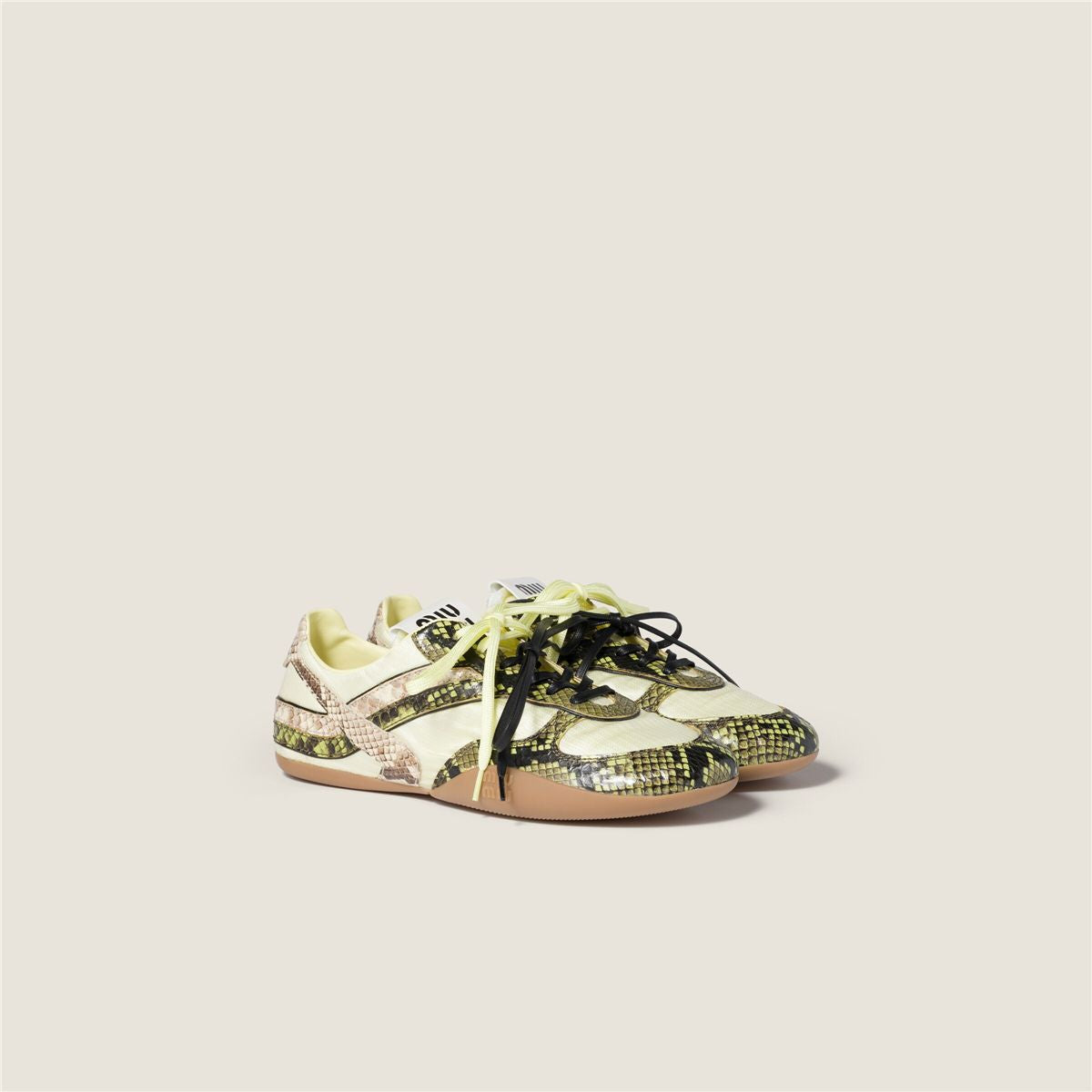 Gymnasium technical fabric and python-print ayers leather sneakers-MIU MIU-Verso
