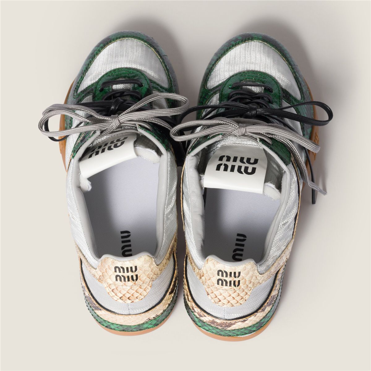 Gymnasium technical fabric and python-print ayers leather sneakers-MIU MIU-Verso