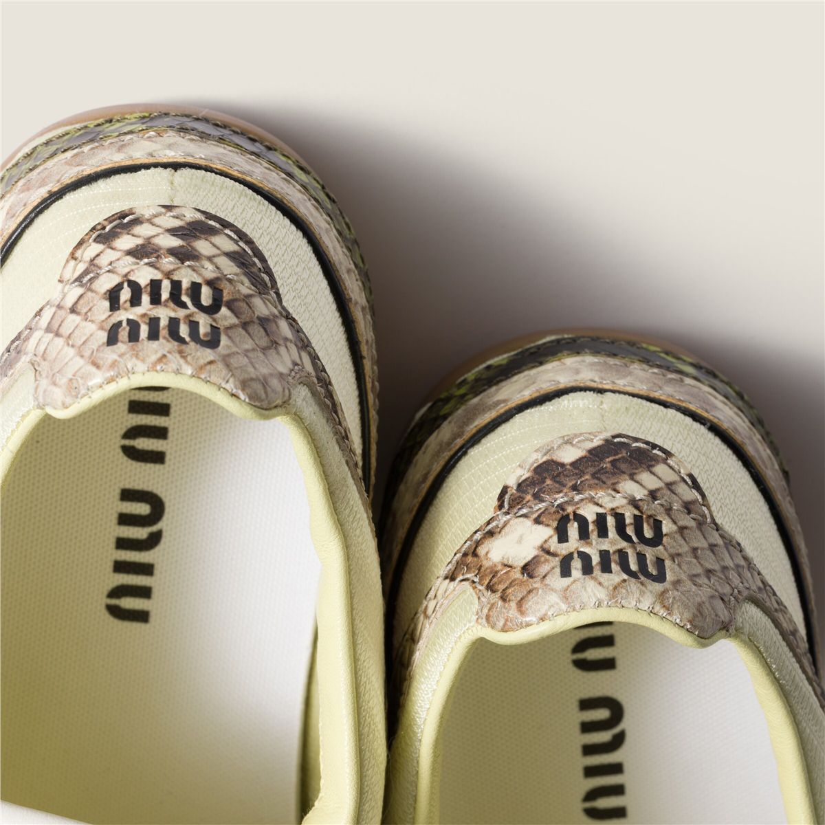 Gymnasium technical fabric and python-print ayers leather sneakers-MIU MIU-Verso