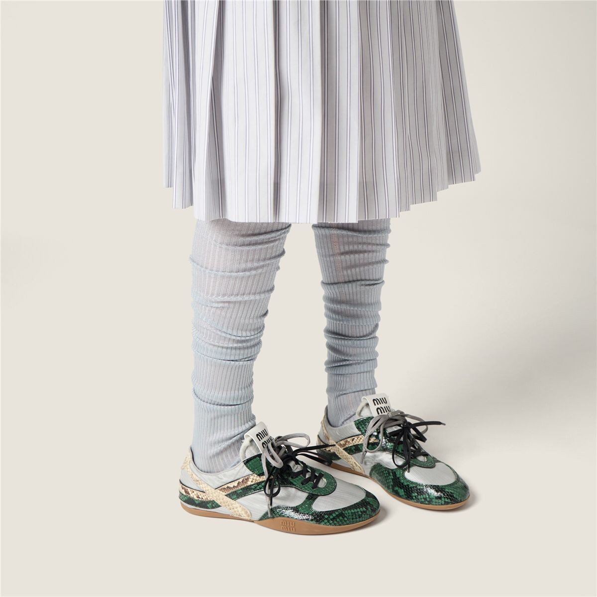 Gymnasium technical fabric and python-print ayers leather sneakers-MIU MIU-Verso