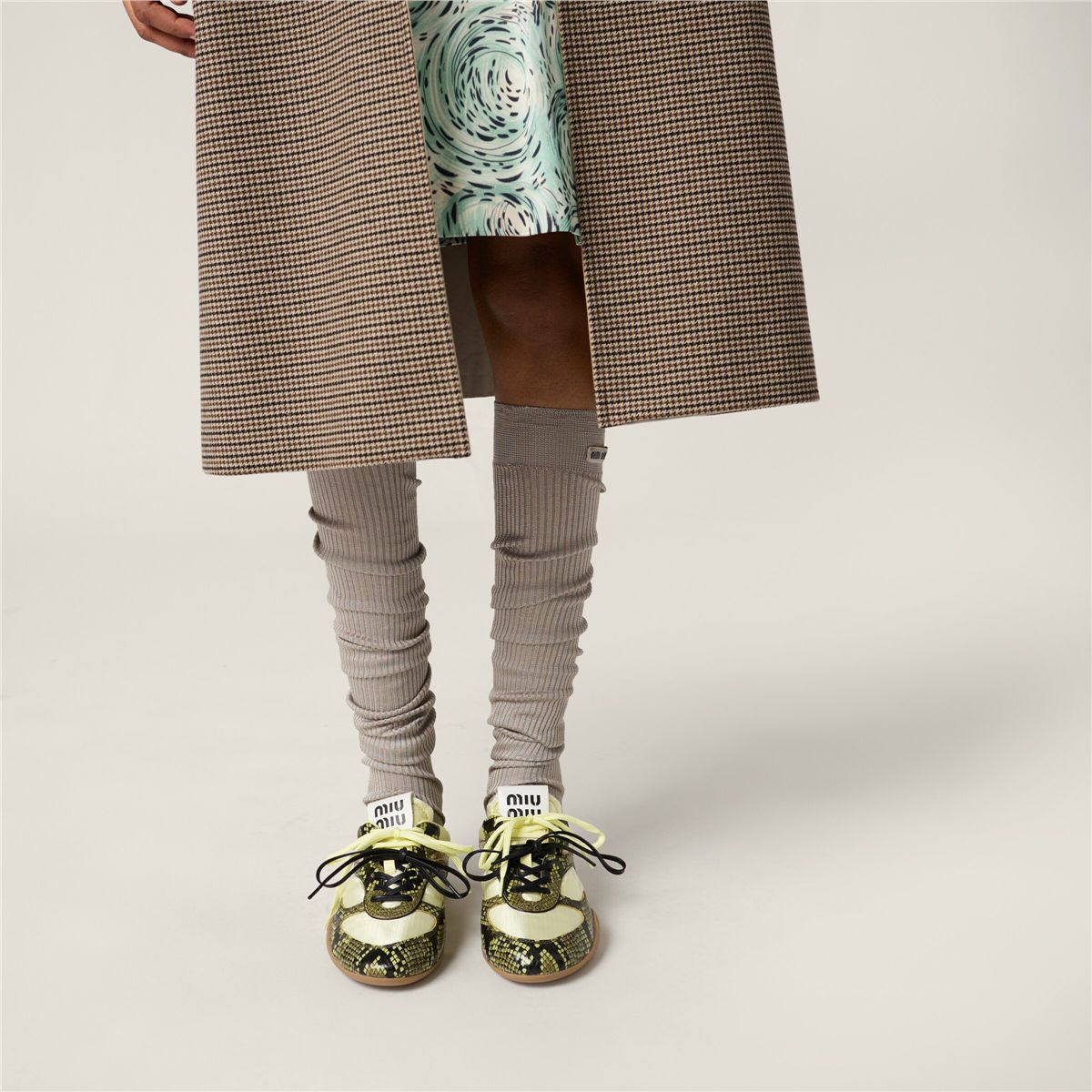 Gymnasium technical fabric and python-print ayers leather sneakers-MIU MIU-Verso