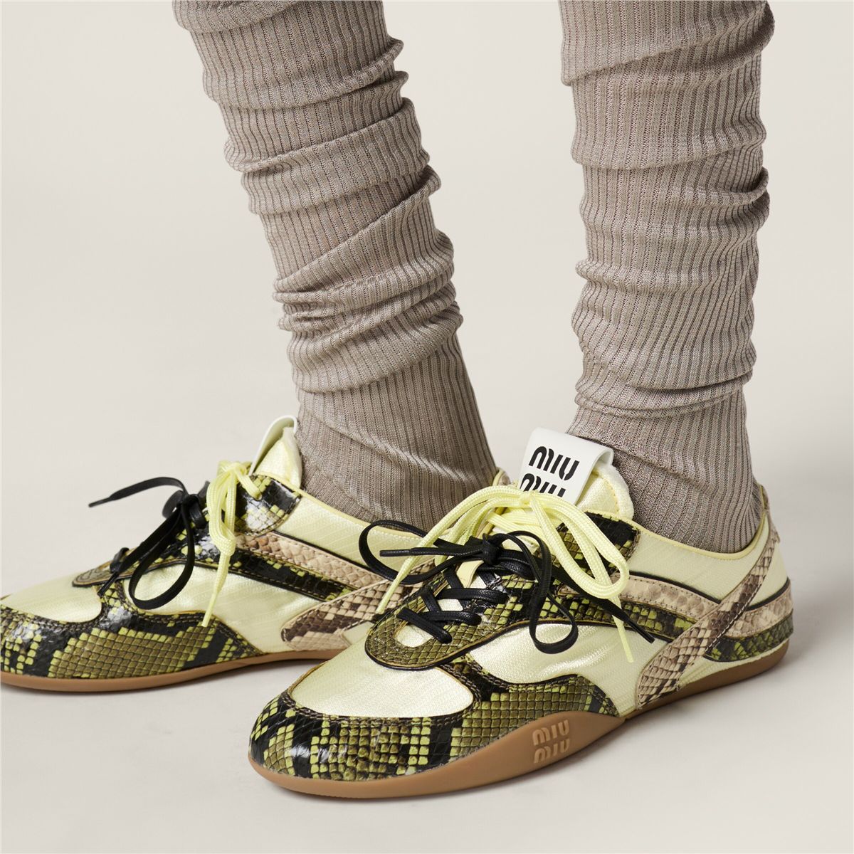 Gymnasium technical fabric and python-print ayers leather sneakers-MIU MIU-Verso