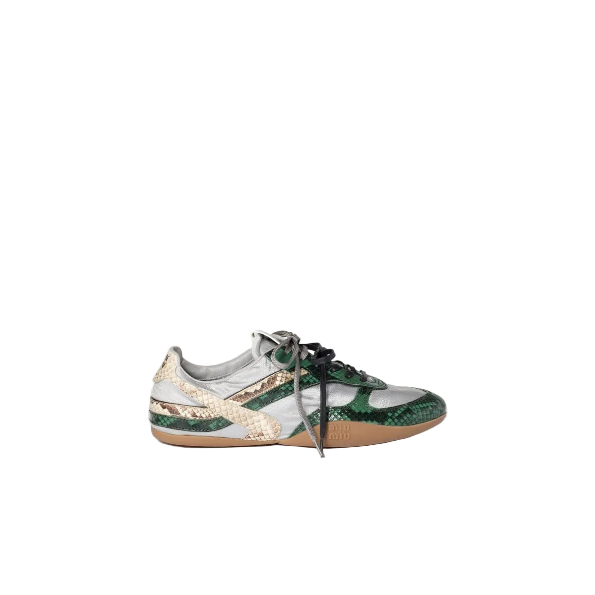 Gymnasium technical fabric and python-print ayers leather sneakers-MIU MIU-Verso