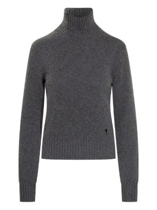 Heart-embroidered turtleneck sweater-AMI-Verso