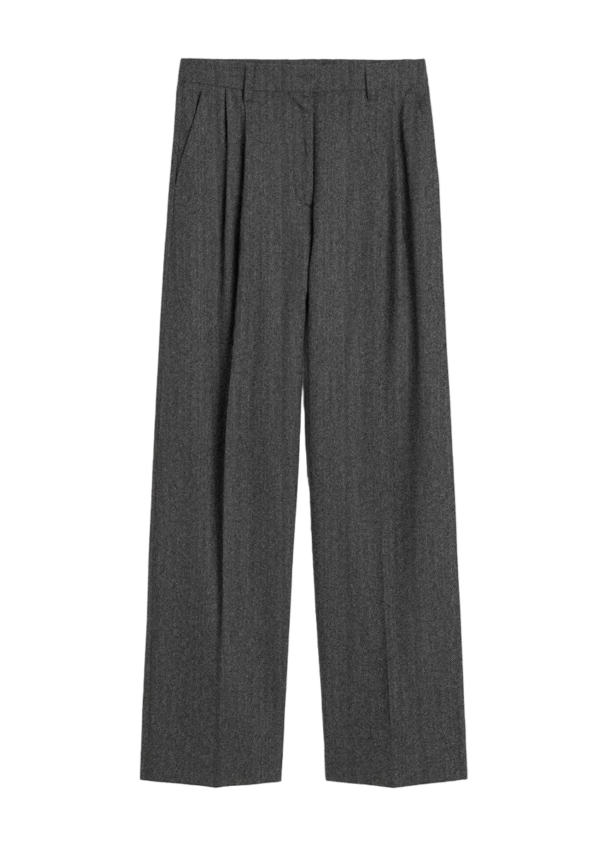 Herringbone double-pleat trousers grey melange
