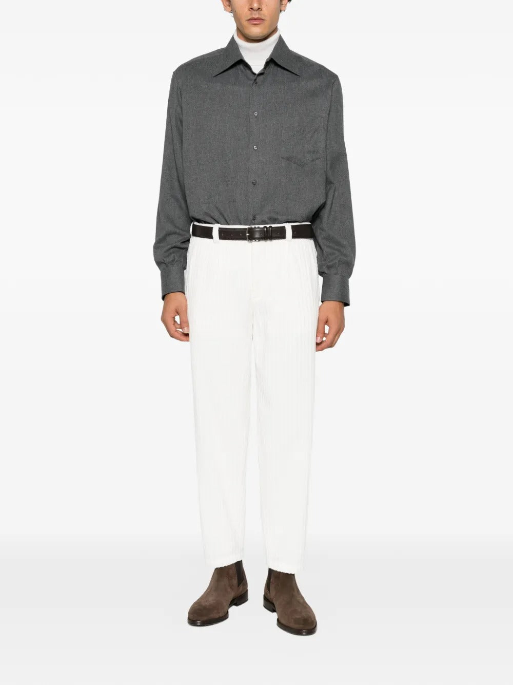 Herringbone-pattern chest-pocket shirt-BRUNELLO CUCINELLI-Verso