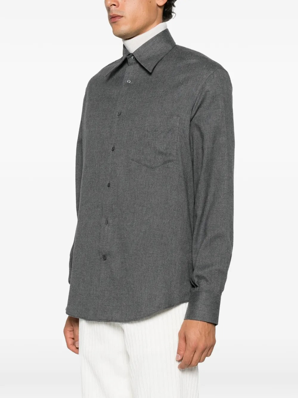 Herringbone-pattern chest-pocket shirt-BRUNELLO CUCINELLI-Verso