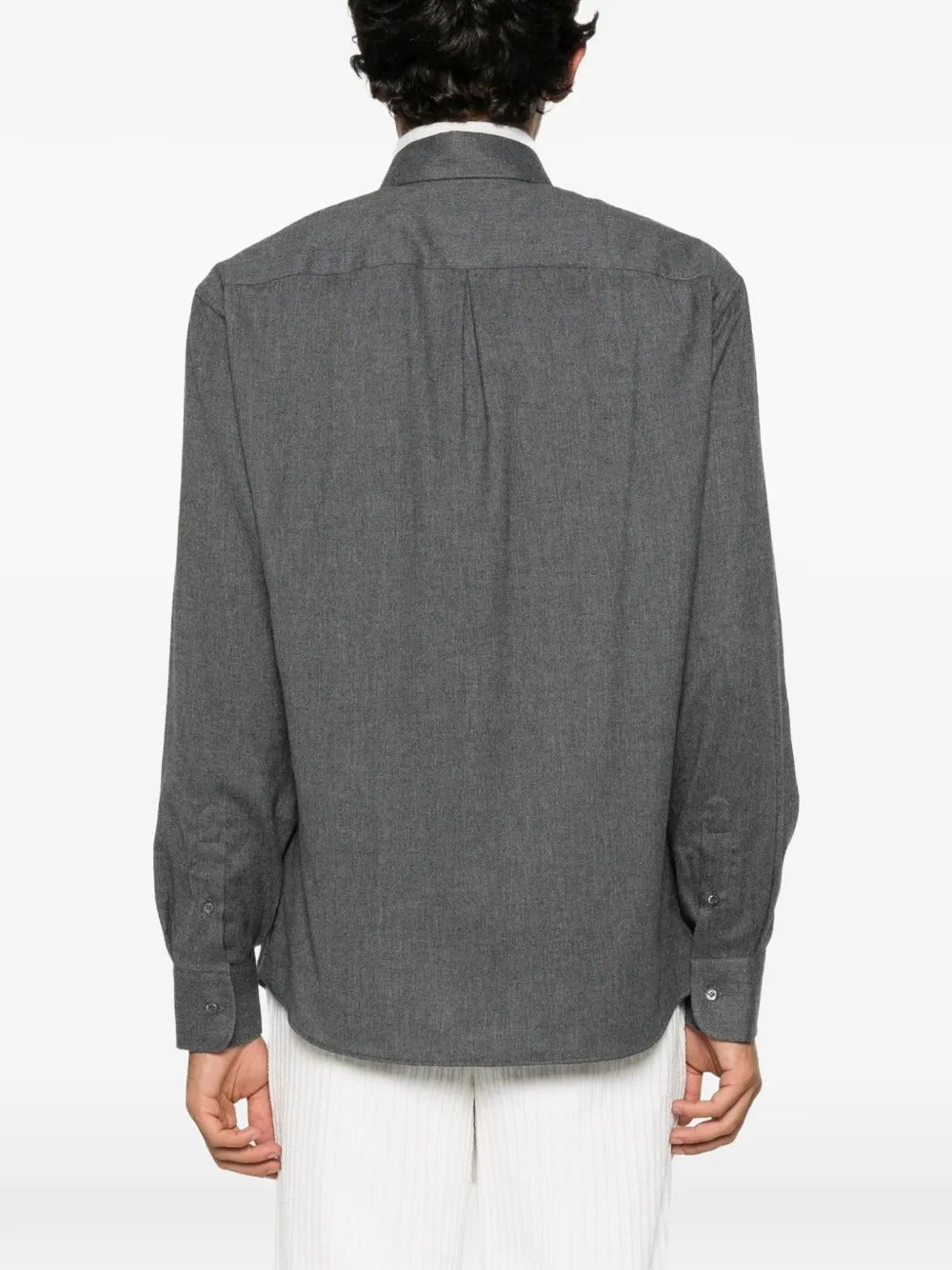 Herringbone-pattern chest-pocket shirt-BRUNELLO CUCINELLI-Verso