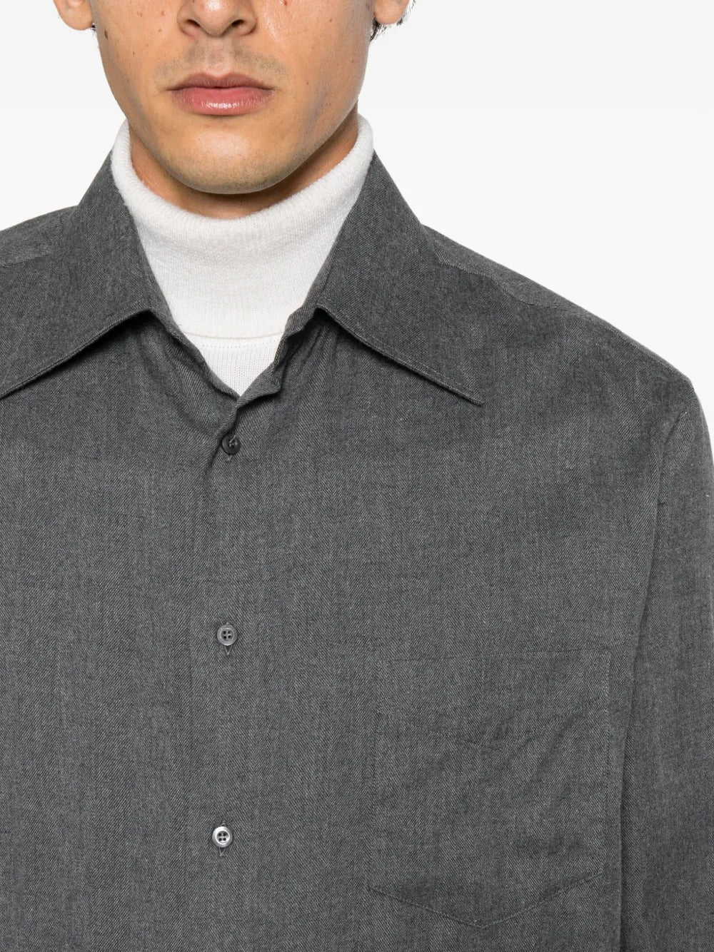 Herringbone-pattern chest-pocket shirt-BRUNELLO CUCINELLI-Verso