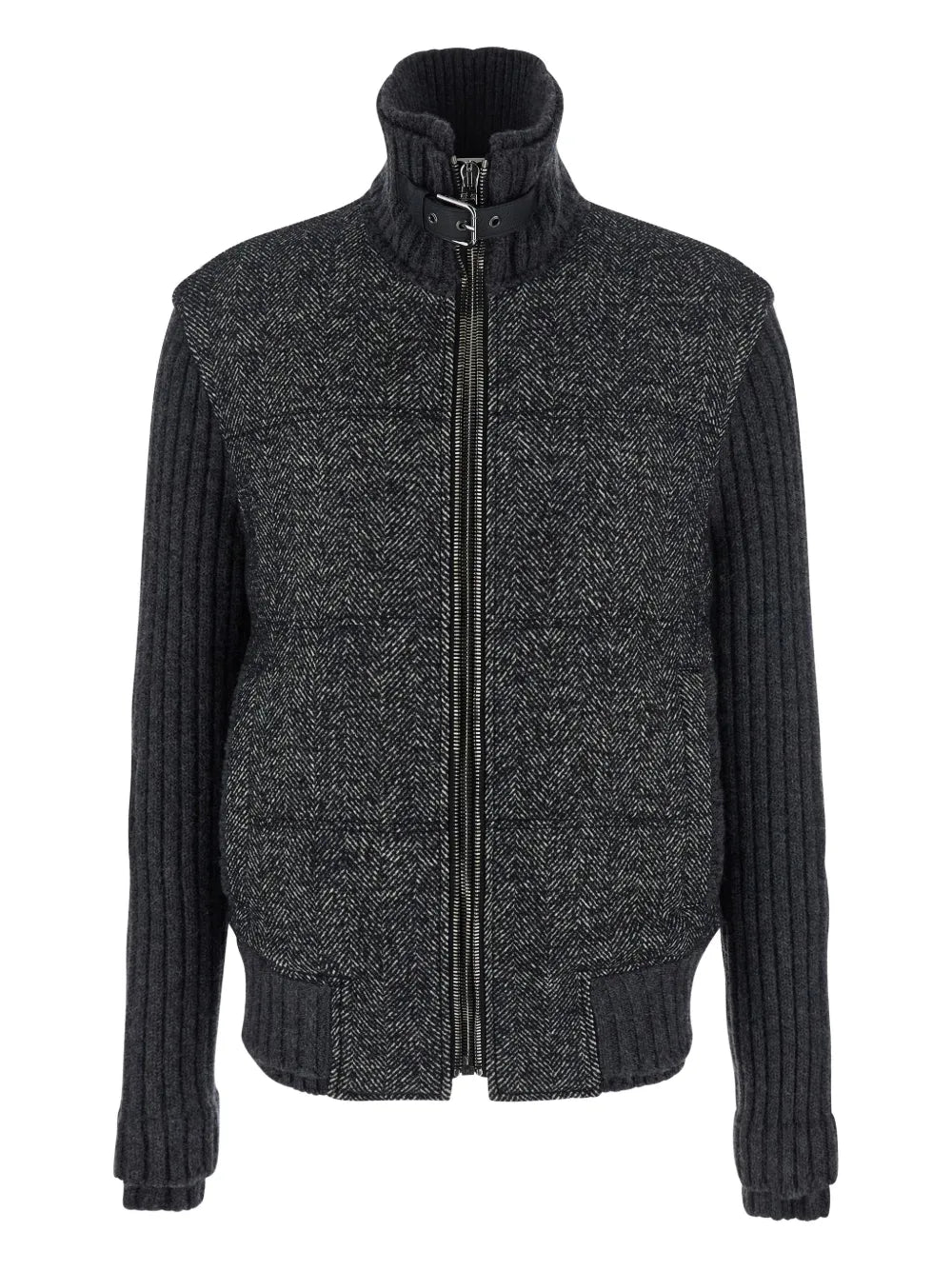 Herringbone-pattern Ribbed-knit Bomber Jacket-DOLCE & GABBANA-Verso
