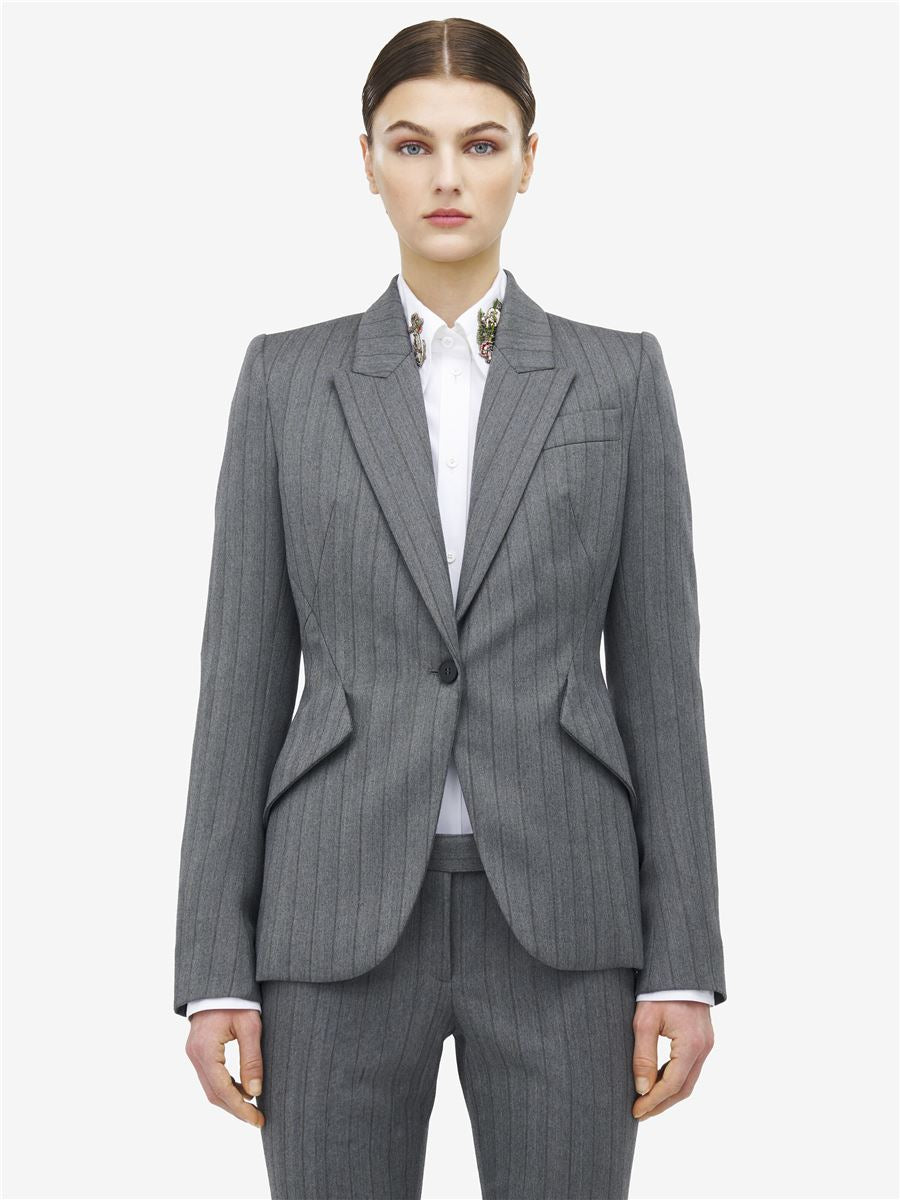 HERRINGBONE SINGLE-BREASTED JACKET IN GREY-A. MCQUEEN-Verso