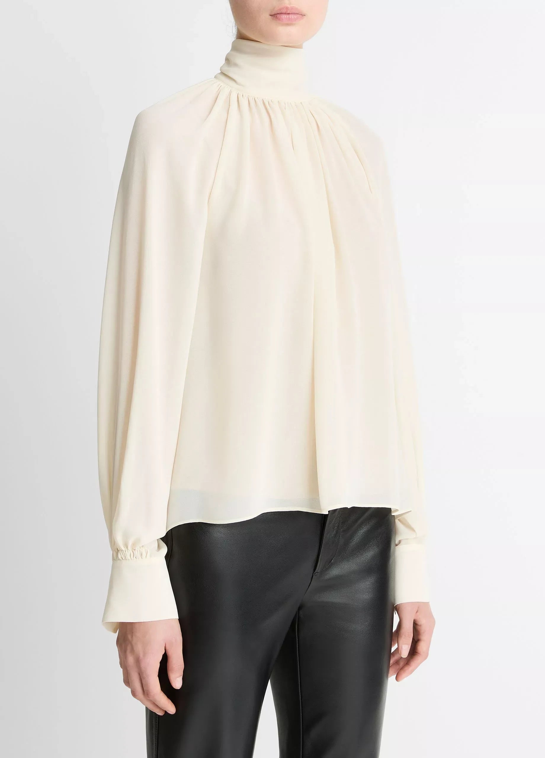 High-neck draped blouse-VINCE-Verso
